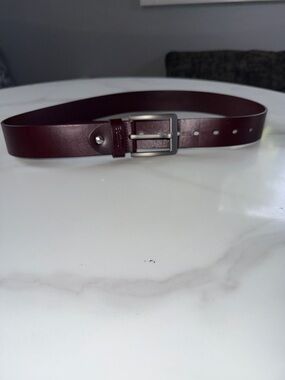 Men's Burgundy Leather Belt with Matte Silver Buckle